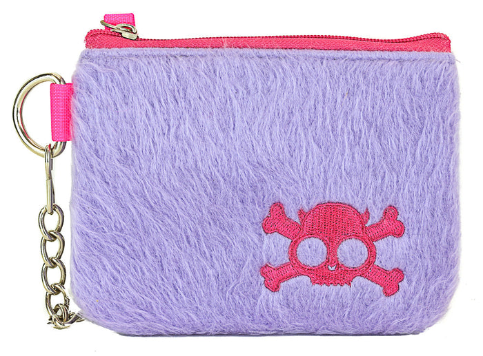 PURPLE FUR SKULL PURSE WALLET