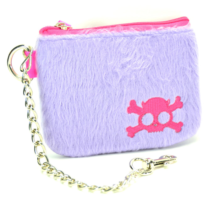 PURPLE FUR SKULL PURSE WALLET