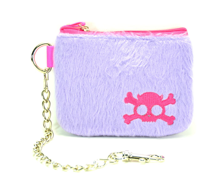 PURPLE FUR SKULL PURSE WALLET