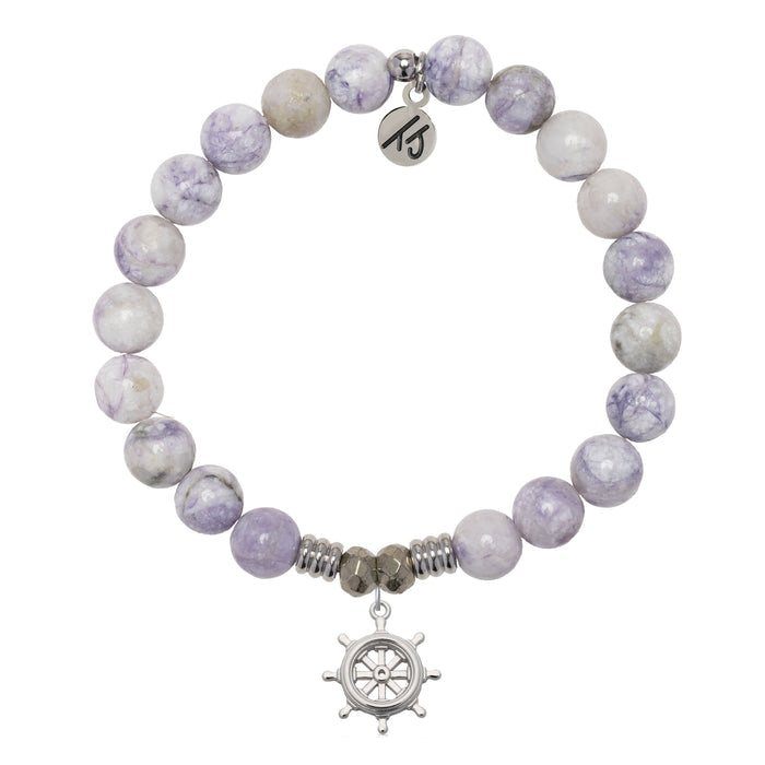 Purple Turquoise Gemstone Bracelet with Captain Wheel Sterling Silver Charm