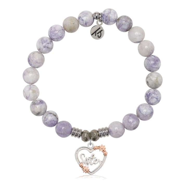 Purple Turquoise Gemstone Bracelet with Heart Sister Sterling Silver Charm