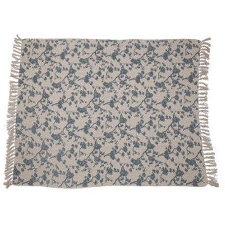 Recycled Cotton Blend Printed Throw With Floral Print & Fringe