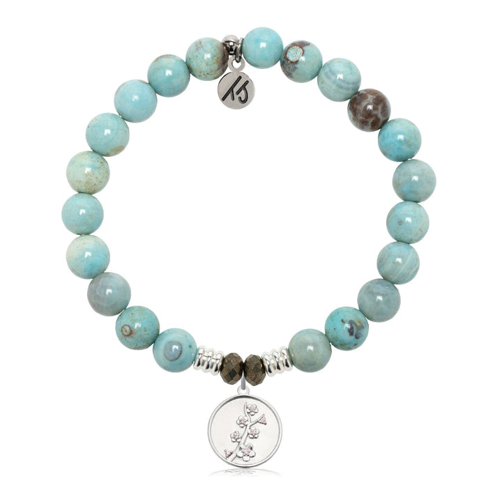 Robins Egg Agate Gemstone Bracelet with Cherry Blossom Sterling Silver Charm