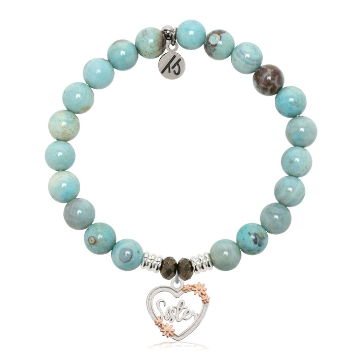 Robins Egg Agate Gemstone Bracelet with Heart Sister Sterling Silver Charm