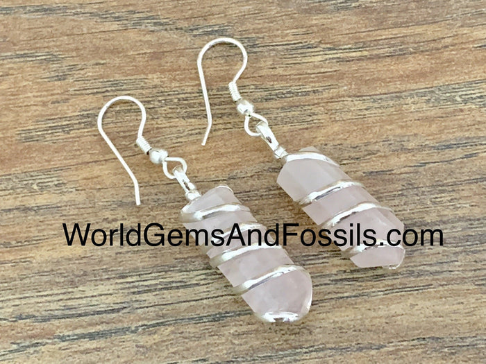 Rose Quartz Wrapped Earrings