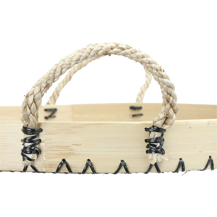 Round Decorative Seagrass & Bamboo Tray w/ Rope Handles, Natural & Black