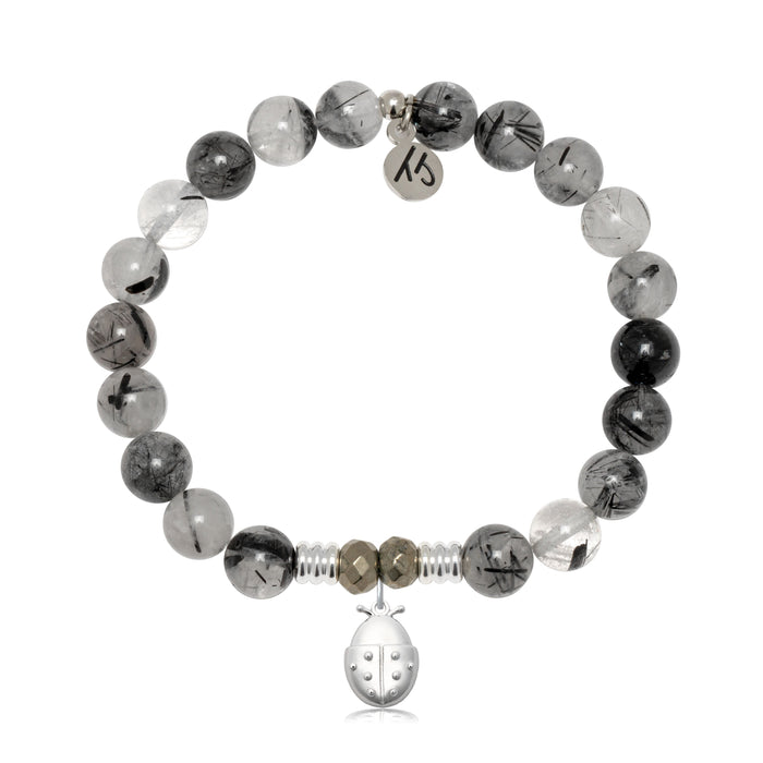 Rutilated Quartz Gemstone Bracelet with Ladybug Sterling Silver Charm
