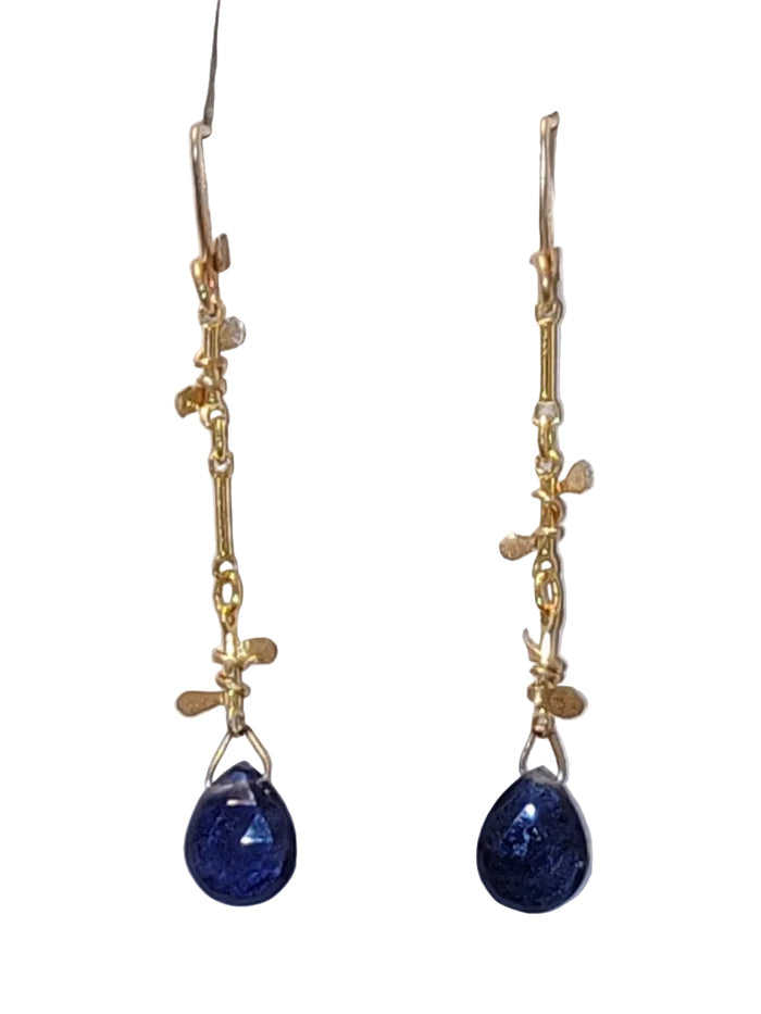 Sapphire Sweet Pea Gold Earrings