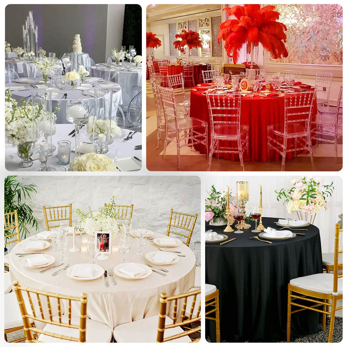Elegant banquet table setups with floral arrangements and stylish decor.