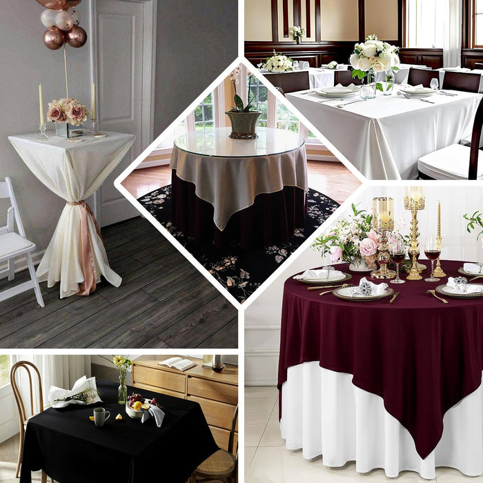 Elegant tablecloths in various styles and colors for dining setups.