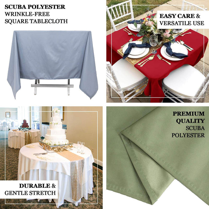 Scuba polyester wrinkle-free square tablecloth in gray, easy care and versatile use.