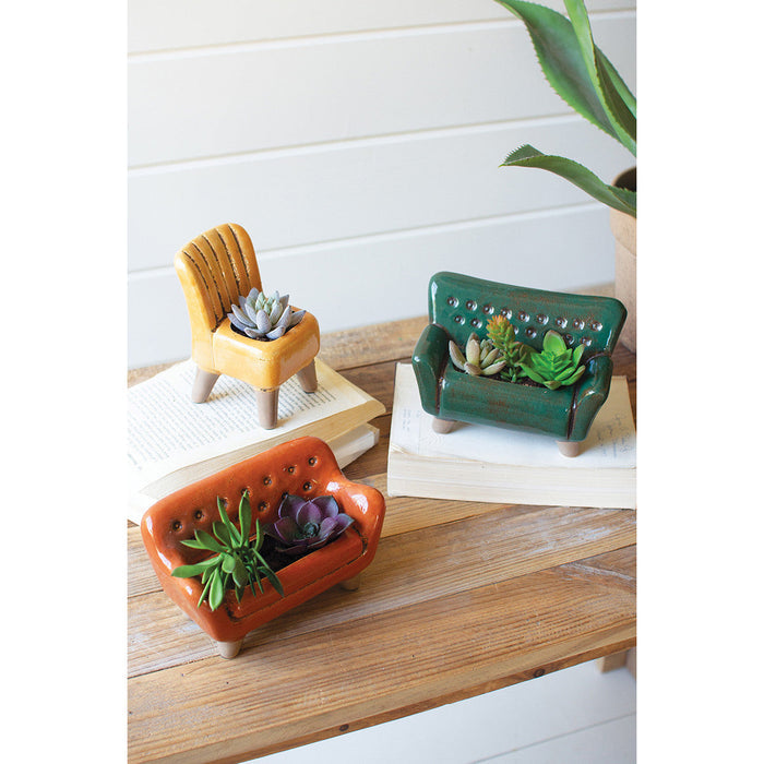 Set of 3 Ceramic Sofa and Chair Planters - Chapin Furniture