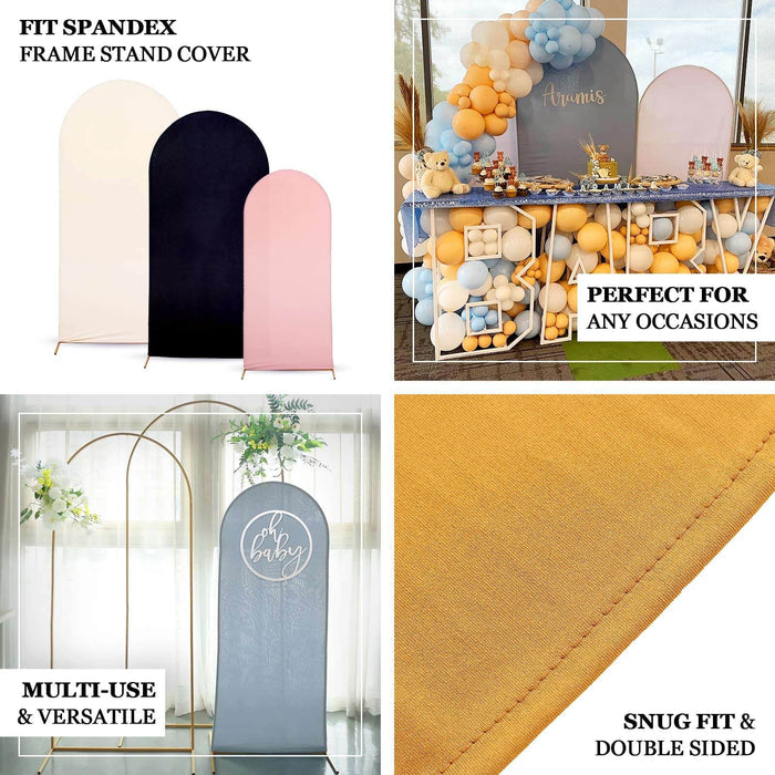 Spandex frame stand cover in three colors for versatile event use.