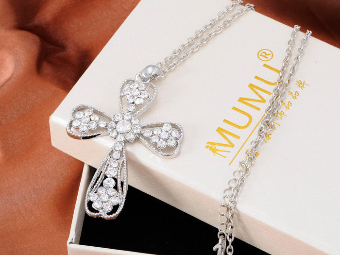 Shine Flower Holy Cross Pendant Necklace