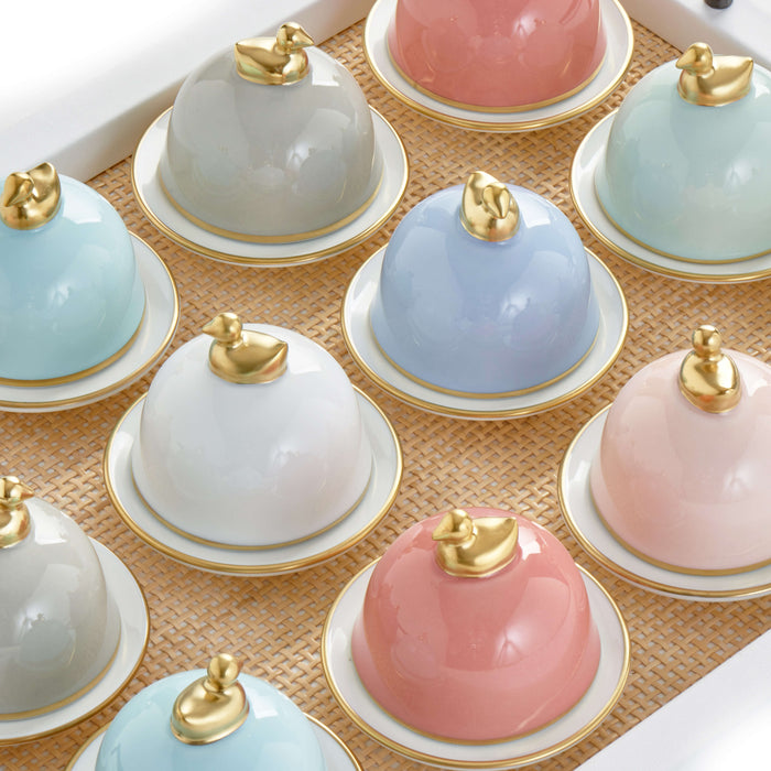 legle bright pink butter dish with gold detail bonadea