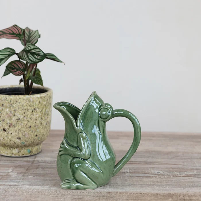 Stoneware Frog Pitcher - 16 oz.  Reactive Glaze - Findlay Rowe Designs
