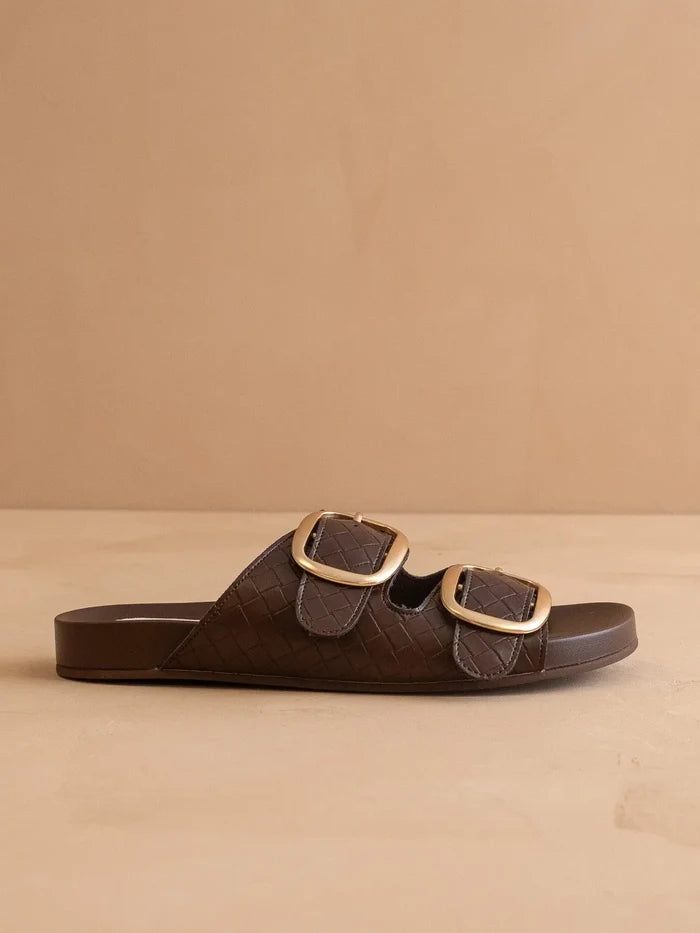 The Desiree | Coffee Modern Woven Buckle Fall Slide