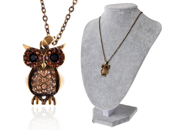 Topaz Curious Mr. Owl Big Eyed Pendant Necklace