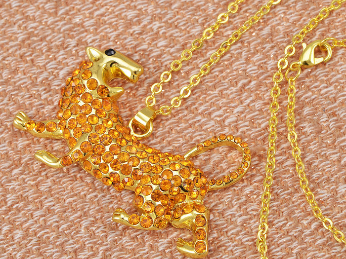 Topaz Wild Cat Crouching Angry Pendant Necklace