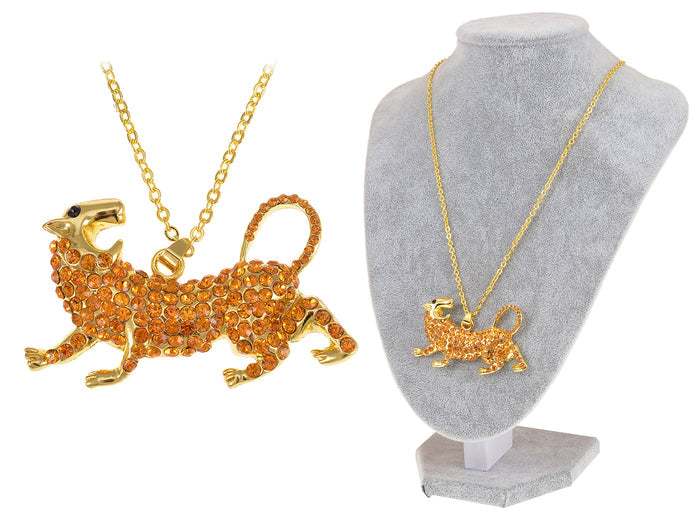 Topaz Wild Cat Crouching Angry Pendant Necklace