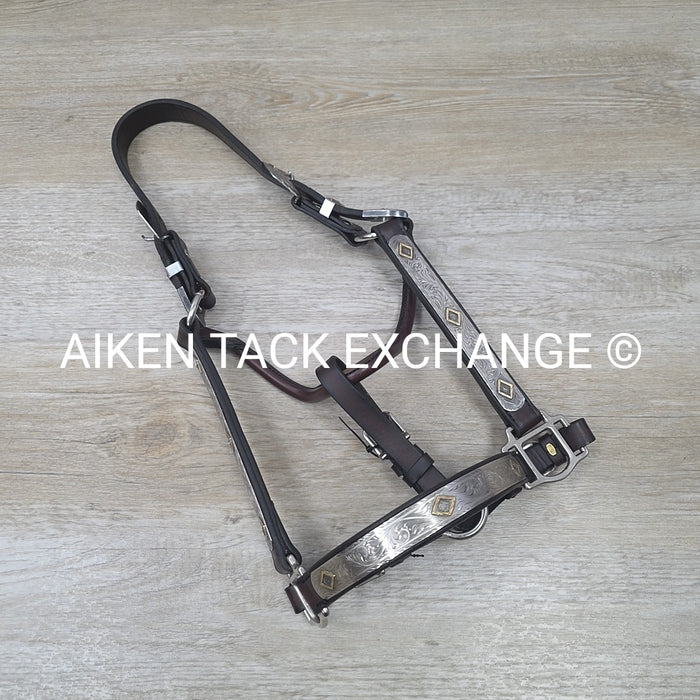 Tory Leather Silver Plated Diamond Show Halter, Size Full