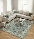Traditional Heriz Gray and Ivory Floral Hand Knotted Custom Made wool Area Rug - The Rug Decor