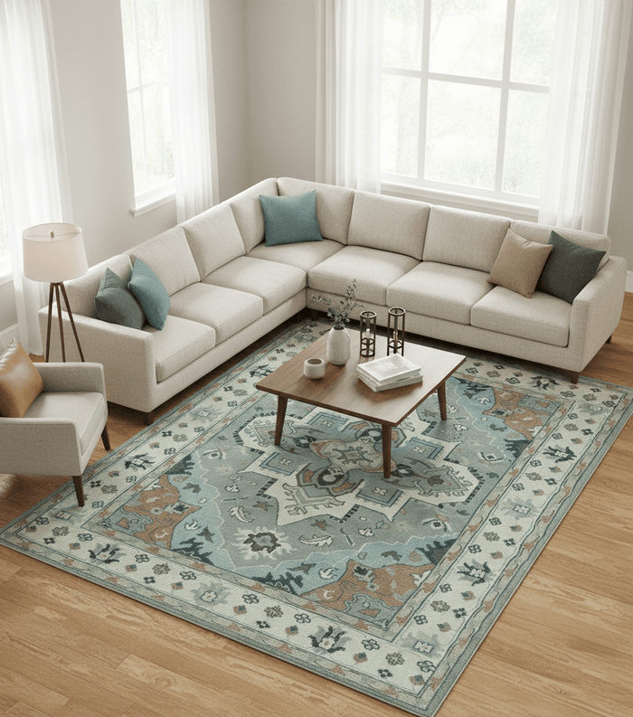 Traditional Heriz Gray and Ivory Floral Hand Knotted Custom Made wool Area Rug - The Rug Decor