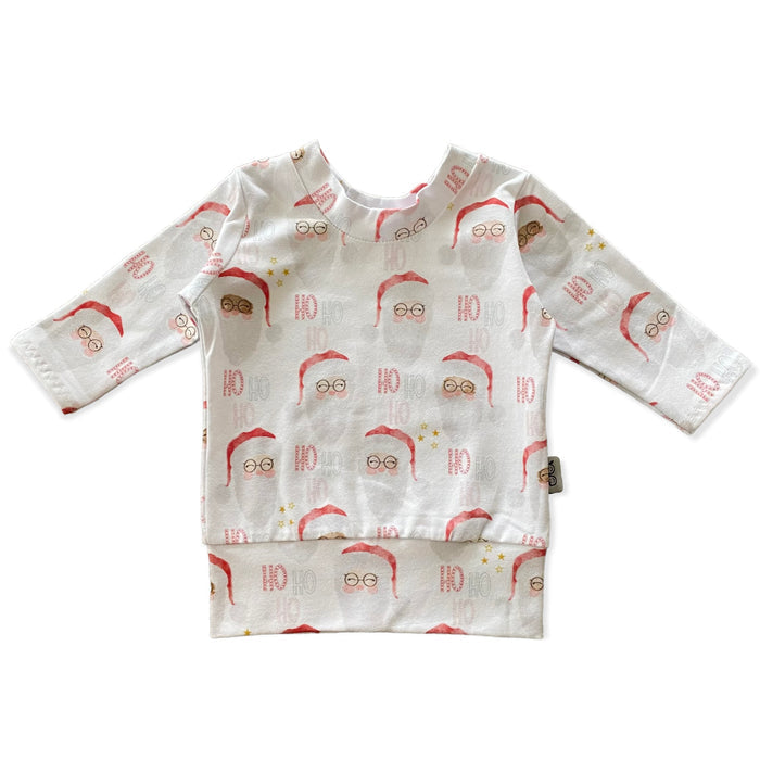 Vintage Santa Pullover with a festive Santa Claus print, featuring long sleeves and a cozy fit. Handmade for babies and toddlers, perfect for holiday photos and seasonal celebrations.