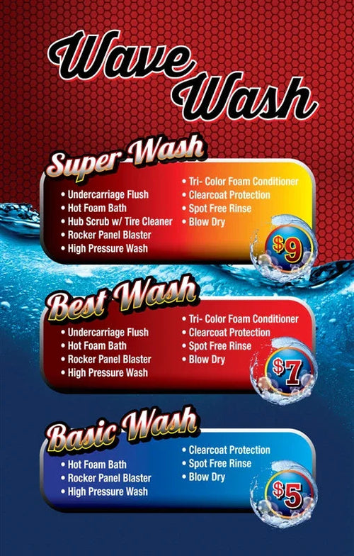 "Wave Wash" Car Wash Menu Sign Insert (Custom Menu) - 28"w x 44"h - UnitedSign