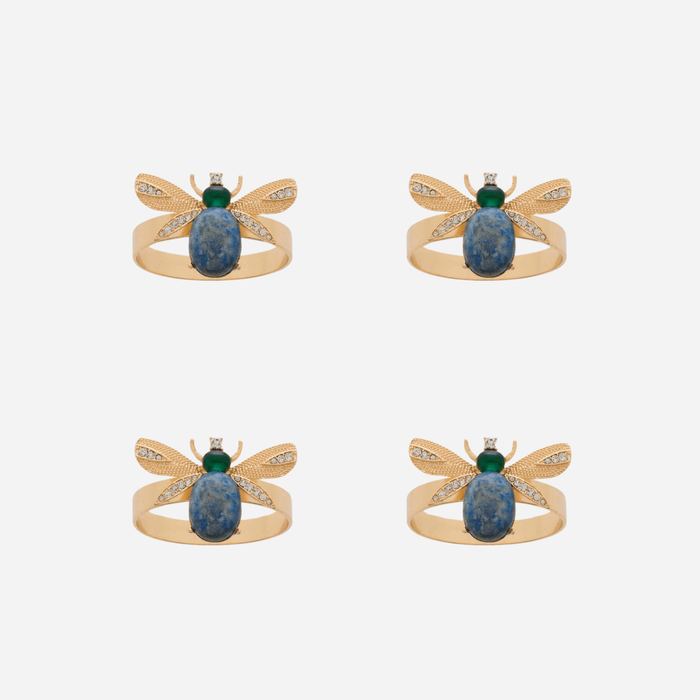 Winged Bug Napkin Ring Lapis Lazuli - Set of 4