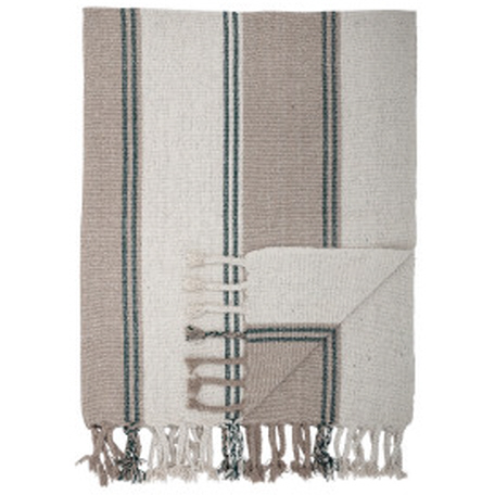 Woven Recycled Cotton Blend throw With Stripes & Fringe